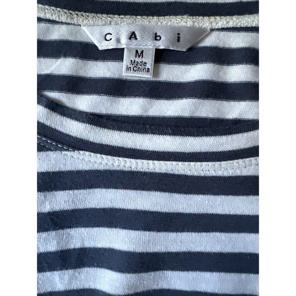 Cabi 5064 Navy Blue White Striped Asymmetric Hem Knit Top Size M - Picture 7 of 8